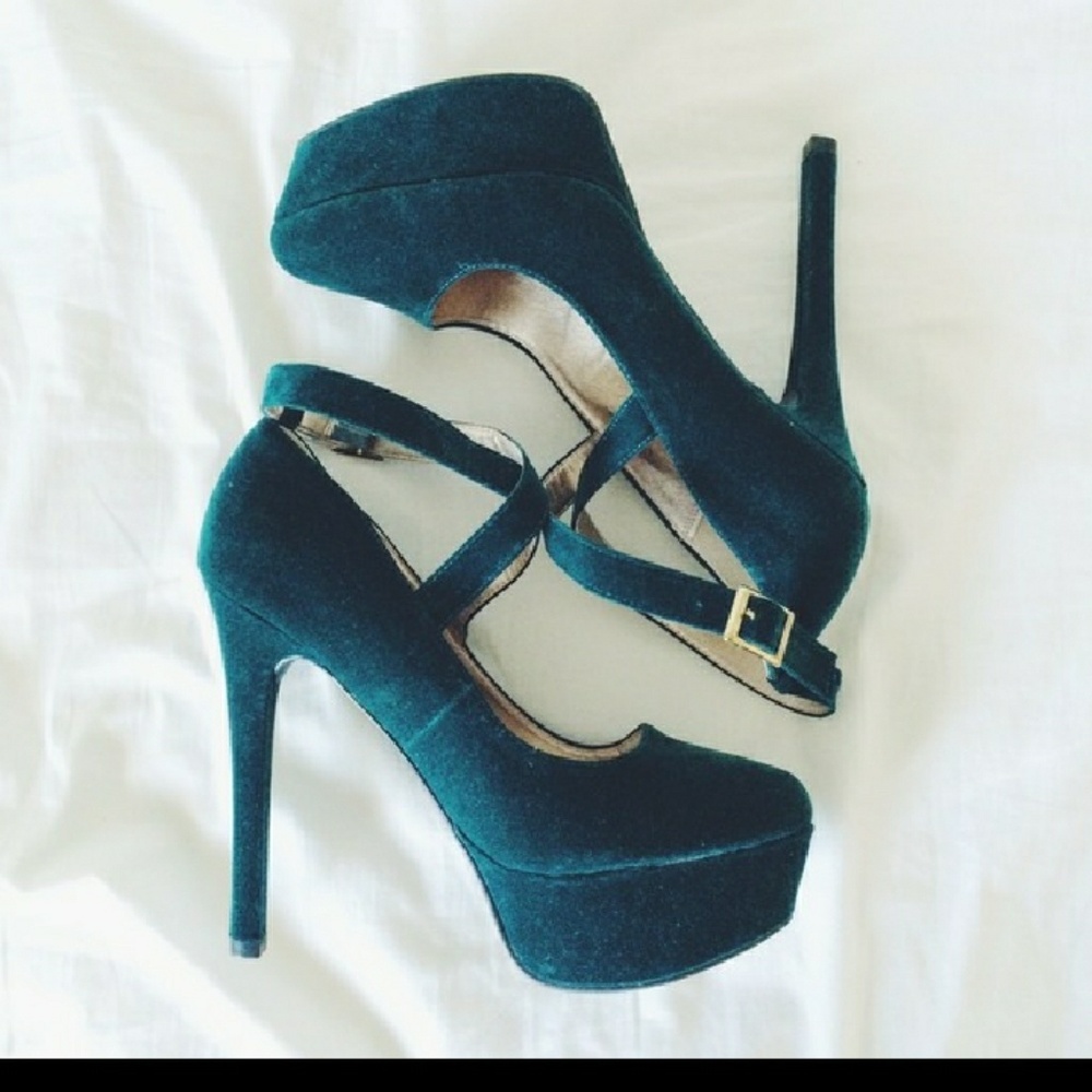 Dark Green Suede Heels